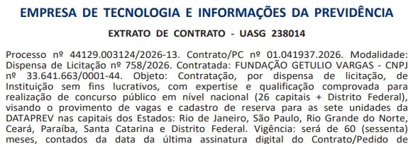 Concurso Dataprev 2026 terá FGV como organizadora e deve abrir vagas em todo o país