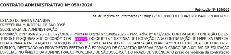 Prefeitura de São José SC contrata FEPESE para concurso de Auxiliar de Educação Especial