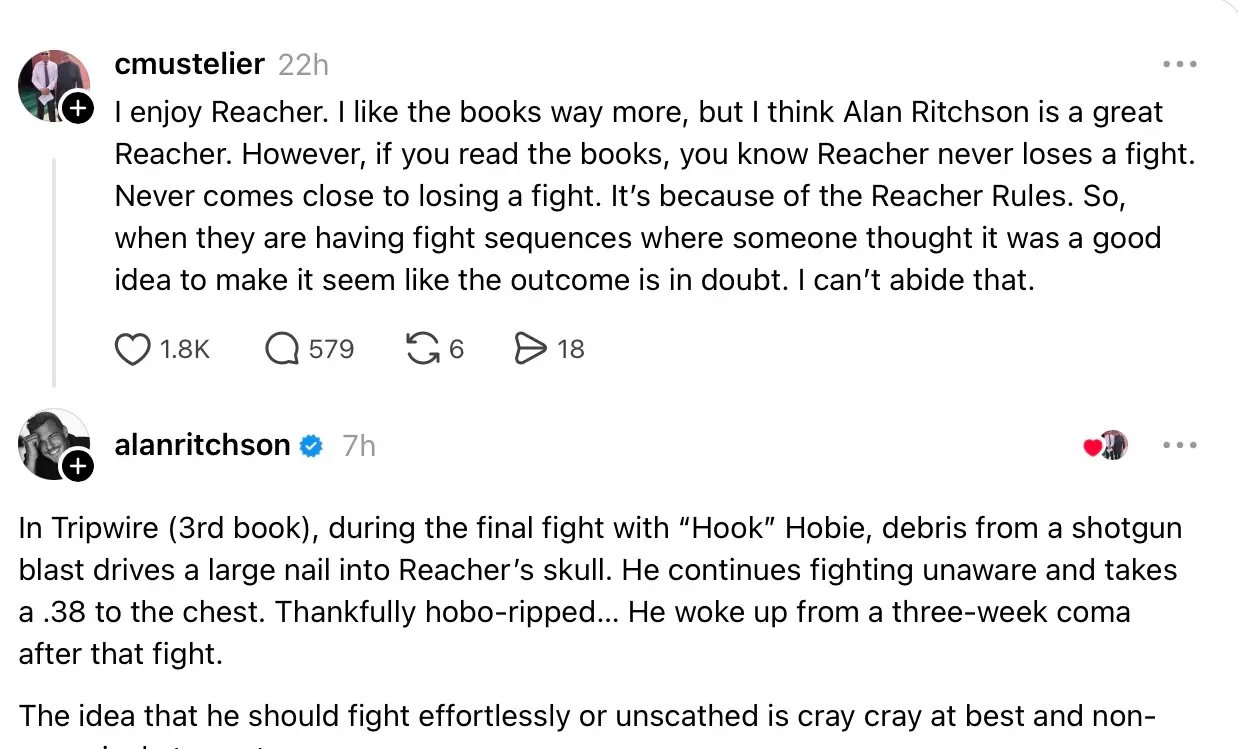Alan Ritchson rebate crítica sobre cenas de luta em Reacher com exemplo dos livros